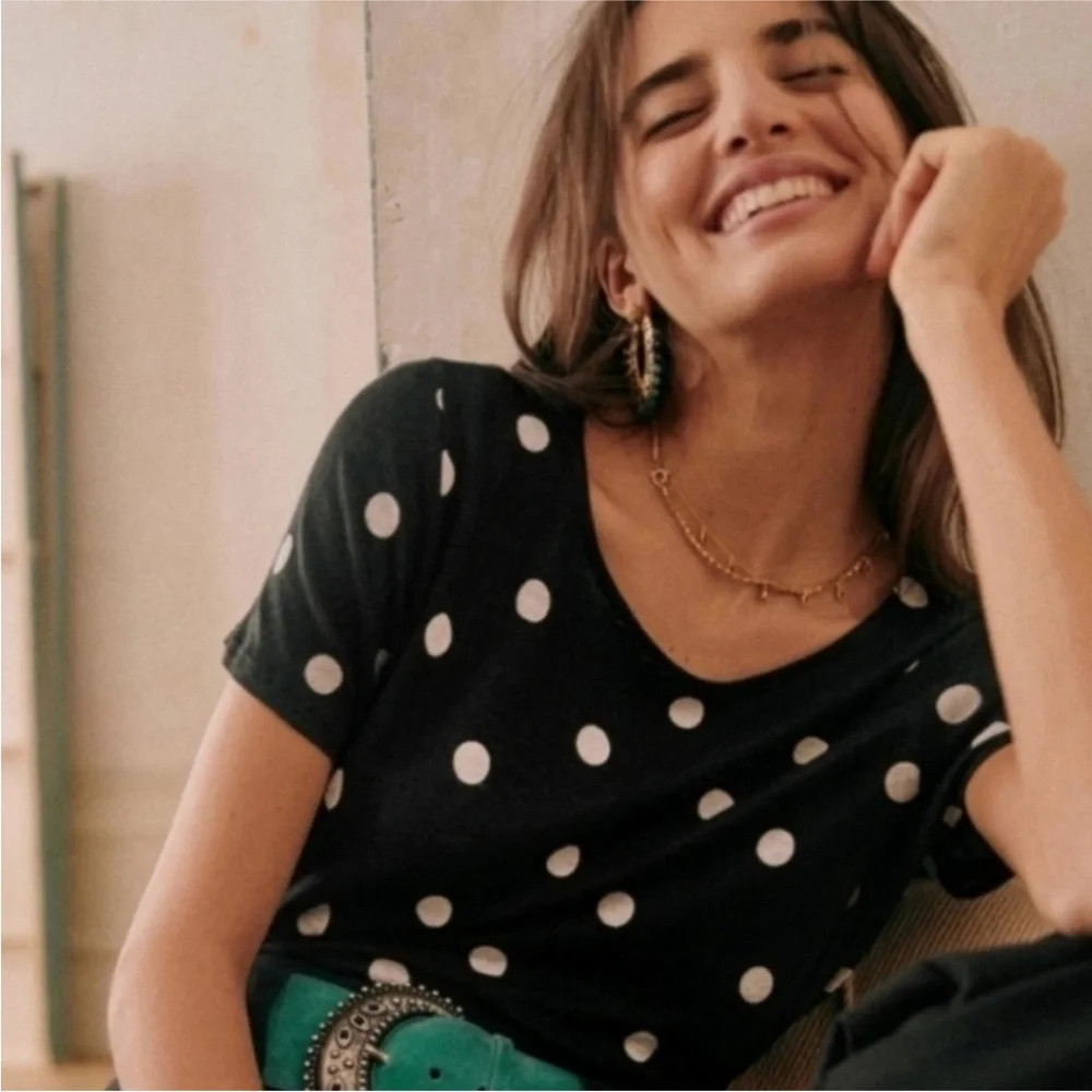Sezane linen polka dot t shirt - Picture 4 of 9